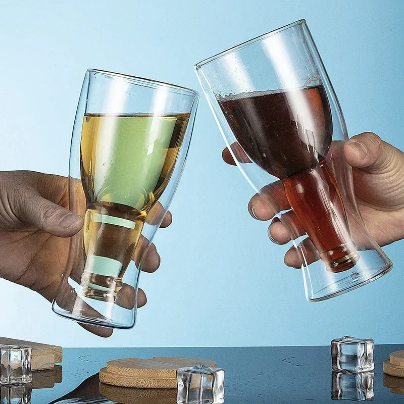Wine Beer Spirits - クリエイティブカクテルワイングラスマグ二重壁マグビールワイングラスウイスキーシャンパングラスコーヒーカップウォッカカップボトルスタイル