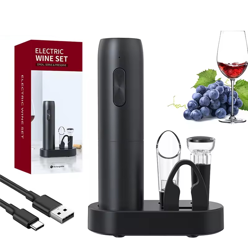 Wine Beer Opener - 4-in-1 電気ボトルワインオープナーセット充電式電動自動コルク抜きワインオープナーセットワインストッパー、ワインポアラー
