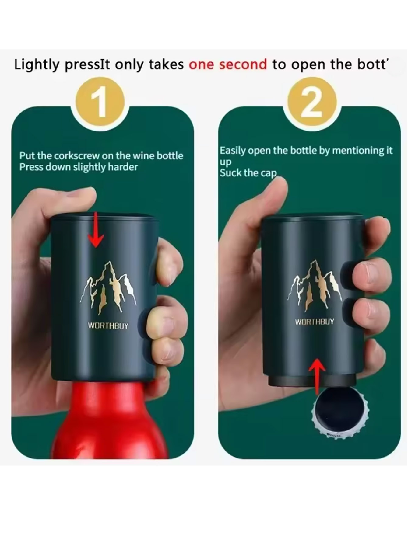 Wine Beer Opener - 1 個自動ビール栓抜きステンレス鋼プレス蓋ビールコルク抜きツールポータブルバーガジェットワインキャップオープナーキッチン