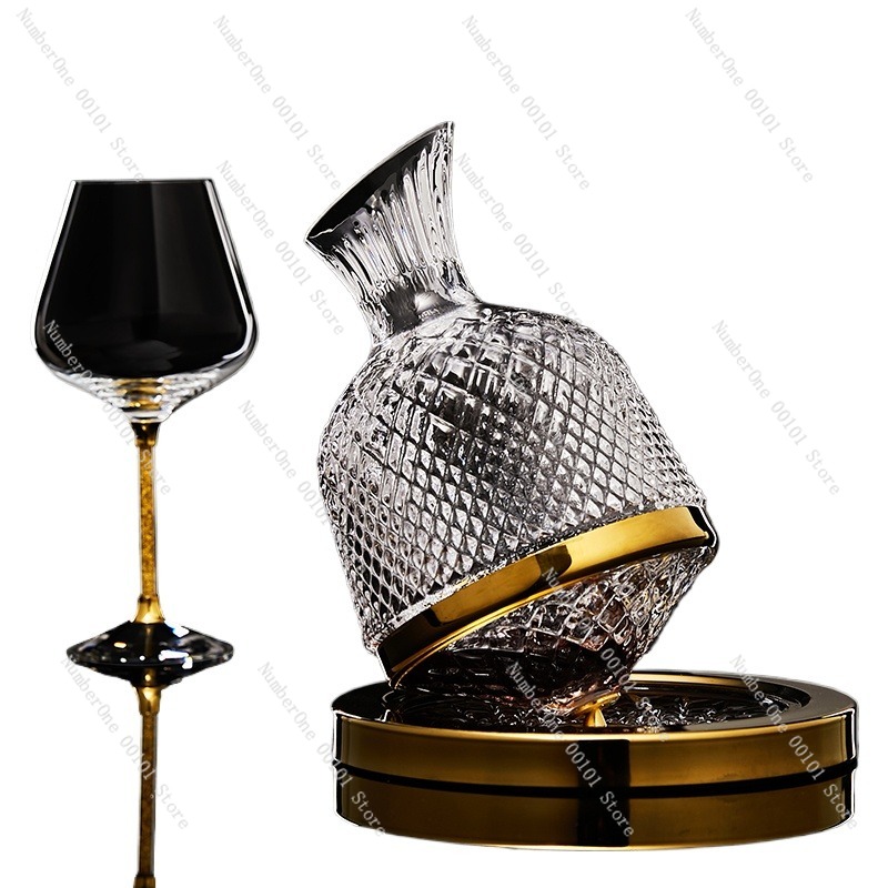高級クリスタルワインデカンタセット、転倒防止回転台付き、スム - Decanter Aerator Set のレビューと価格