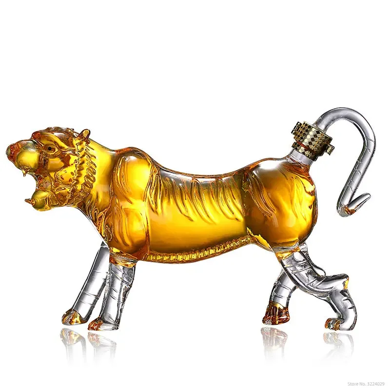 ハンサムな虎の形をした動物の鉛フリーガラスボトルワインデカン - Wine Beer Spirits のレビューと価格